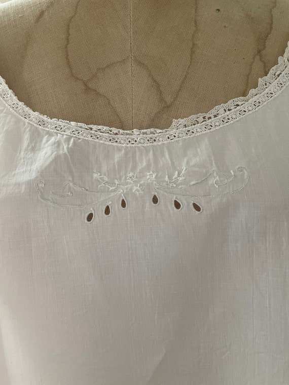 Antique Crisp White Linen Nightgown, Sleeveless S… - image 3