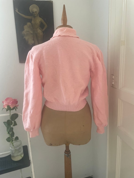 Vintage Hand Knitted Pink Sweater w/ Open Middle,… - image 6