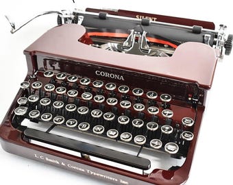 1936 Smith Corona Silent Maroon, 1 Year Warranty, Professionally restored
