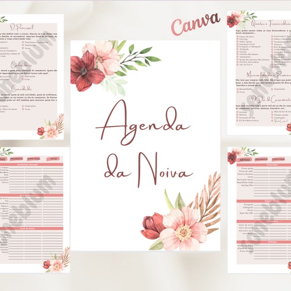 Agenda de Noiva para Imprimir. Agenda de Casamento para imprimir. Download instantâneo.