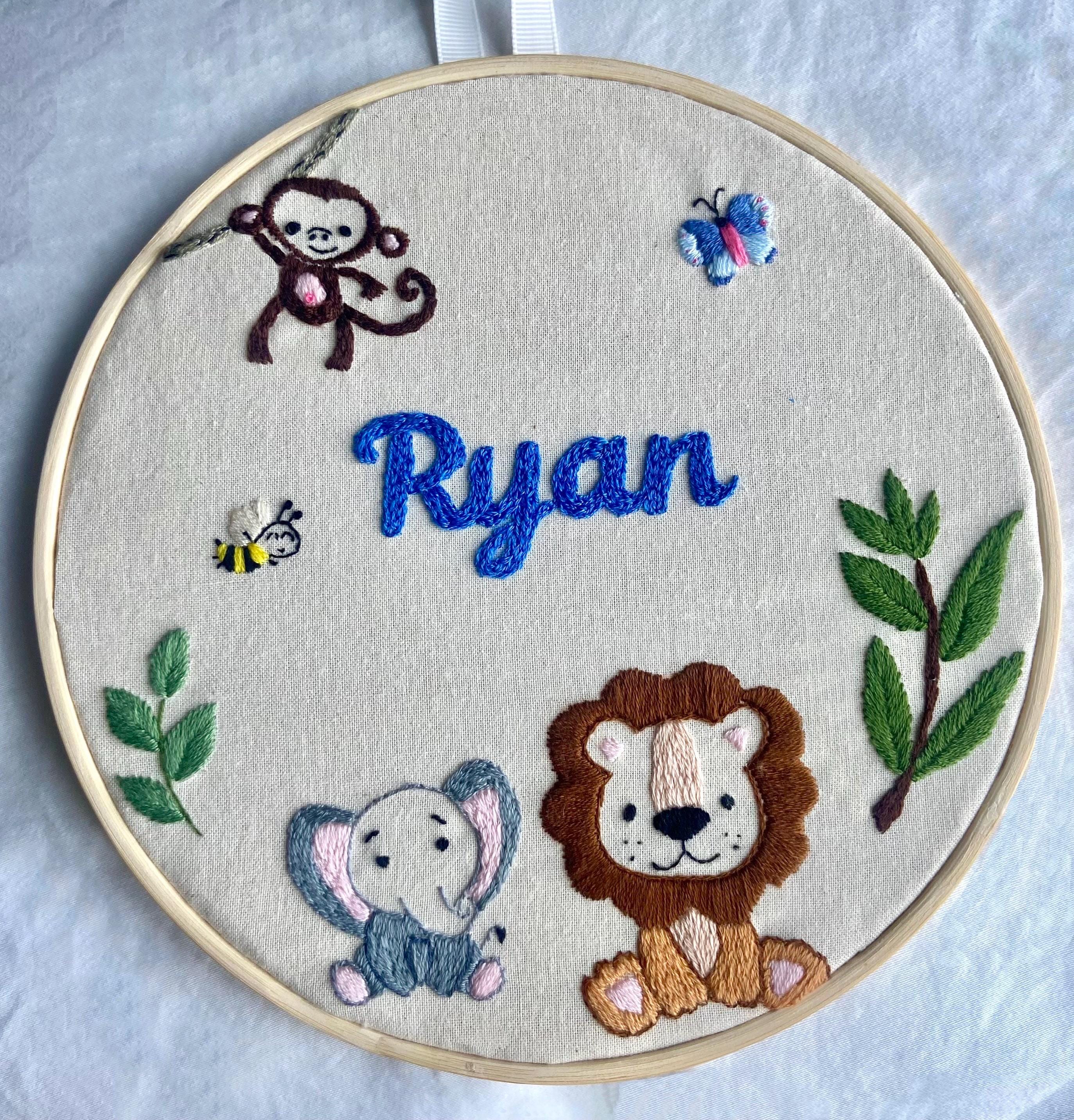 Animal Embroidery Hoop, Name Embroidery, Hand Stitch, Baby Name ...