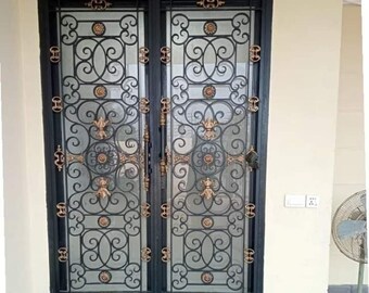 Wrought Iron Double Doors - Cast Iron Ornaments Door - Hand Forged - Solid Main Entrance Metal Door - Lobby Door - Hand Made Door Design