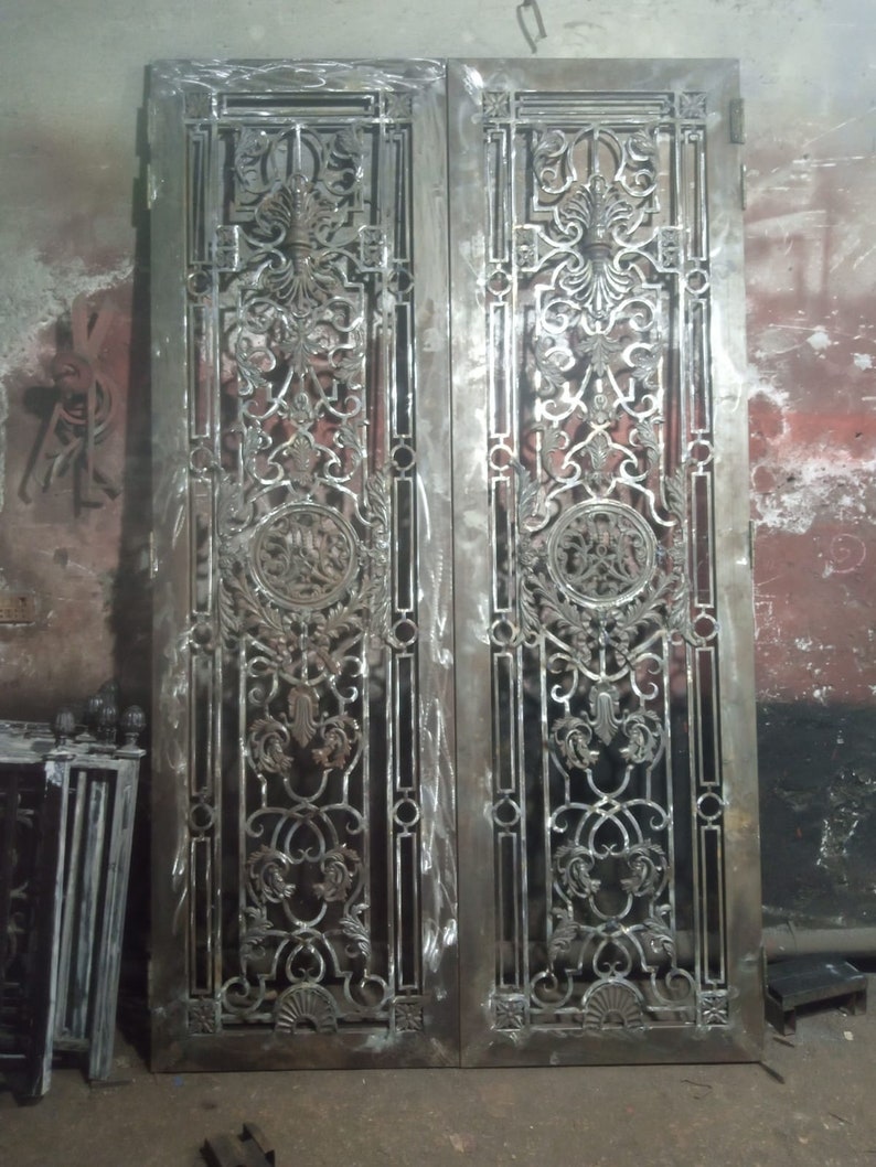 Wrought Iron Double Doors Cast Iron Ornaments Door Solid Etsy
