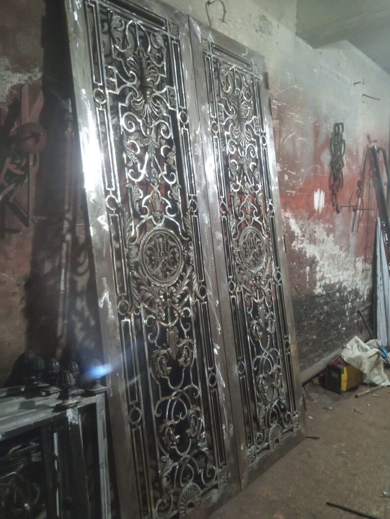 Wrought Iron Double Doors Cast Iron Ornaments Door Solid Etsy