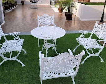 Patio Set - Cast Furniture - Solid Aluminum Casted Chairs and Table - Rust Free Furniture - Outdoor