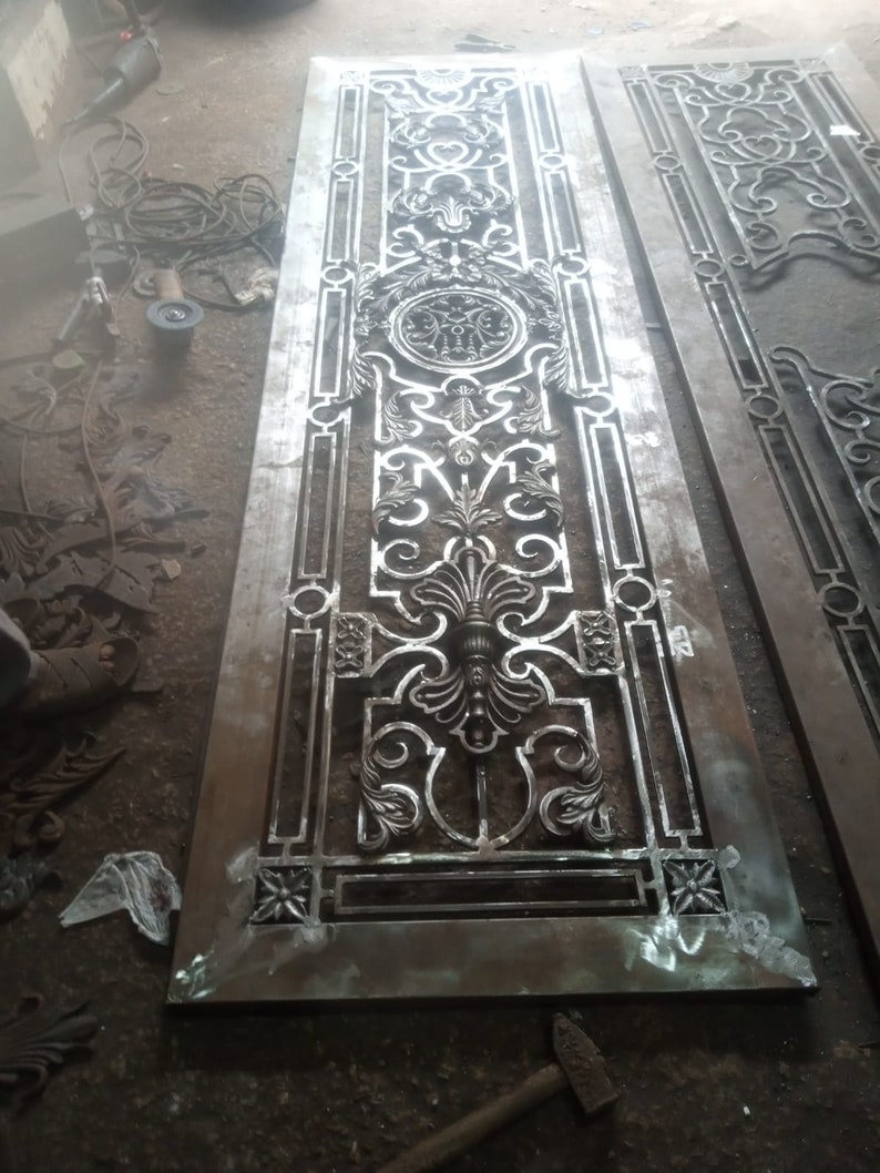 Wrought Iron Double Doors Cast Iron Ornaments Door Solid Etsy