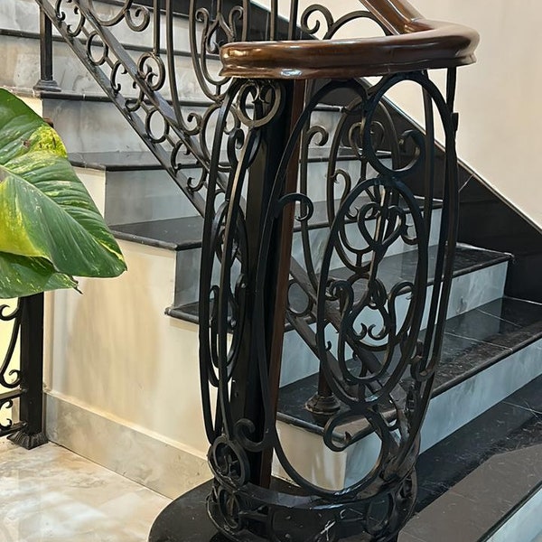 Hand Forged - Wrought Iron Spiral Stairs Railing - Spanish Railing - Ornamental Railing - Cast Iron Grill - Cast Iron Railing - Scroll Work