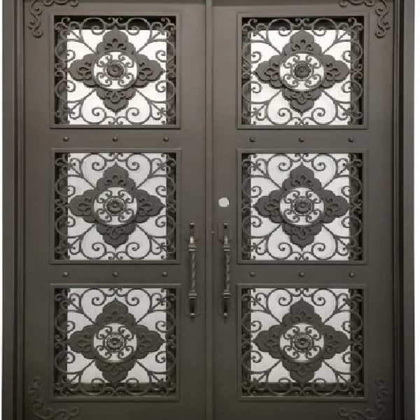 Wrought Iron Double Doors - Cast Iron Ornaments Door - Hand Forged Door - Lobby Door - Spanish Doors - Custom - Hand Made - Home Safety Door