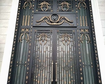 Wrought Iron Double Doors - Cast Iron Ornaments Door - Solid Main Entrance Metal Door - Lobby Door - Spanish Design - Double Height Door