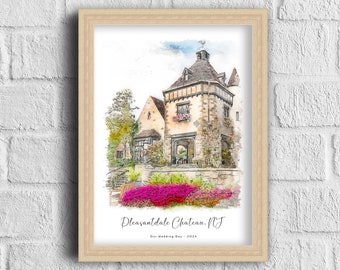 Wedding Venue Illustration Watercolor, Wedding Venue Drawing , Unique Wedding Gift, Wedding keepsake, Personalised Wedding Print