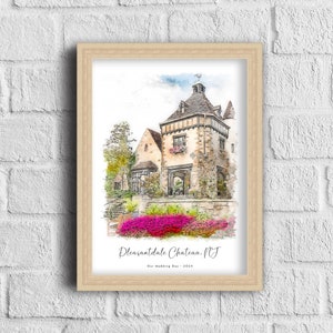 Wedding Venue Illustration Watercolor, Wedding Venue Drawing , Unique Wedding Gift, Wedding keepsake, Personalised Wedding Print
