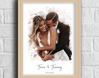 Custom Wedding Watercolour Portrait From Photo Custom Watercolour Portraits Watercolour Wedding Couple Personalised Portraits Watercolour