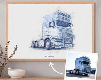 Personalised Truck Sketch Custom Truck Portrait Truck Artwork Bespoke Lorry Illustration Unique Haulier Gift Customized Vehicle Drawing
