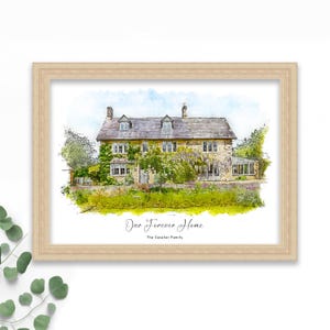 Aangepast portret aquarel huis, aquarel huis schilderij, gepersonaliseerd housewarmingcadeau, sluitingscadeau eerste huis makelaar, portret thuis