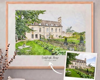 Wedding Venue Sketch, Wedding Venue illustration, Unique Wedding Gift, Wedding keepsake, Personalised Wedding Print, Wedding Prints