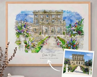 Personalized Watercolor Wedding Venue Print, Custom Location Watercolor Style Art, Custom Wedding Venue Illustration, Unique Wedding Gift