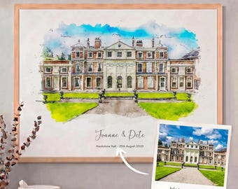 Personalized Wedding Venue Illustration, Custom Wedding Location Art Print
