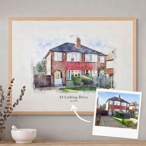 Custom House Portrait Print, Watercolour Style Home Art, Housewarming Gift