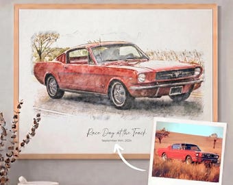 Boceto de coche personalizado Retrato de vehículo a medida Obra de arte de automóvil Ilustración de coche a medida Regalo único para motoristas Dibujo de automóvil personalizado