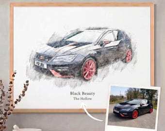 Personalised Car Sketch Custom Vehicle Portrait Auto Artwork Bespoke Car Illustration Unique Motor Gift Customized Automobile Drawing