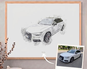 Custom Car Sketch: Personalized Vehicle Portrait  Artwork Illustration