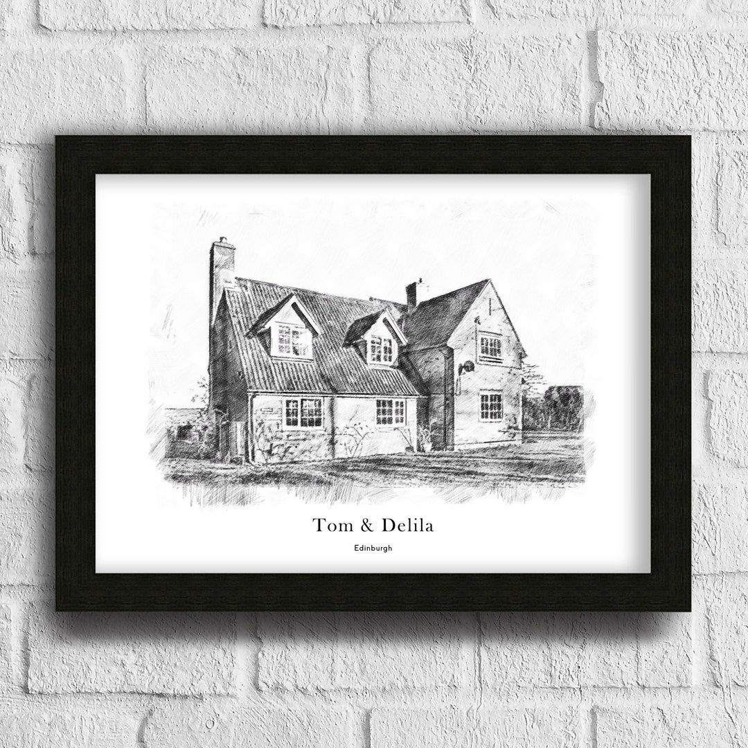 Personalised Black & White House Drawing Custom House Portrait Black ...