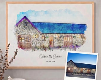Personalised Wedding Gift Watercolor Wedding Venue Painting, Wedding Venue Portrait, Wedding Church Portrait, Anniversary Gift, Custom Gift