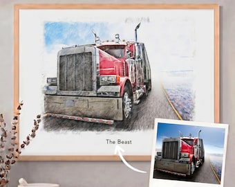 Personalised Truck Sketch Custom Truck Portrait Truck Artwork Bespoke Lorry Illustration Unique Haulier Gift Customized Vehicle Drawing