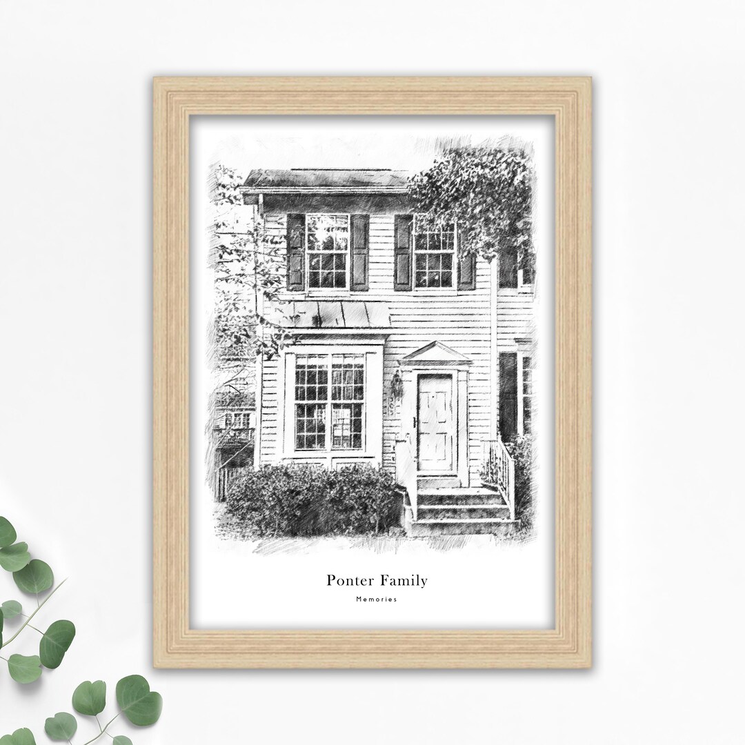 Personalised Black & White House Drawing Custom House Portrait Black ...