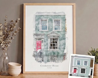 Aquarell Geschenk, erstes Haus, Aquarell Malerei, personalisiertes benutzerdefiniertes Geschenk, Haus Porträt Haus schließen Hause Housewarming Geschenk, Makler