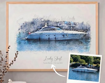 Personalised Boat Sketch Custom Nautical Art Yacht Portrait Bespoke Boat Illustration Unique Maritime Gift Customized Ship Drawing