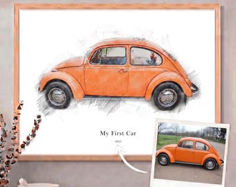 Personalised Car Sketch Custom Vehicle Portrait Auto Artwork Bespoke Car Illustration Unique Motor Gift Customized Automobile Drawing
