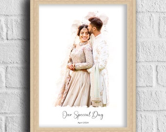 Custom Wedding Watercolour Portrait From Photo Custom Watercolour Portraits Watercolour Wedding Couple Personalised Portraits Watercolour