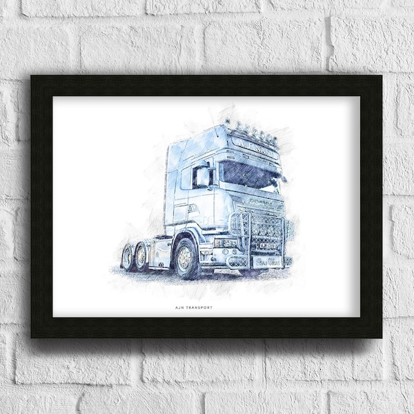 Personalised Truck Sketch Custom Truck Portrait Truck Artwork Bespoke Lorry Illustration Unique Haulier Gift Customized Vehicle Drawing