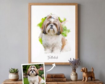 Custom Watercolour Pet Portrait, Personalized Dog, Cat Portrait from Photo, Pet Memorial Gift
