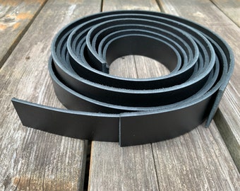 60" long Sedgwick Bridle Leather Straps - Black Leather Strips - 4mm thick