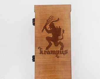 Krampus Wine Box or Whiskey Box.    Krampus / Christmas spirits or wine gift box in cherry wood.
