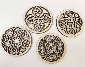 Viking / Norse Coaster sets - wooden coasters with Norseman and Celtic cut-out patterns