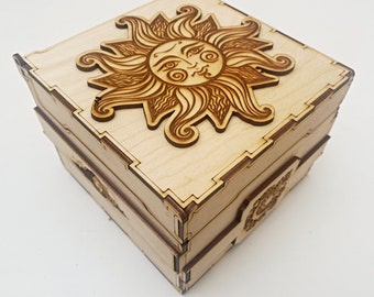 Happy Sun Engraved Wooden Box - great home decor keepsake box