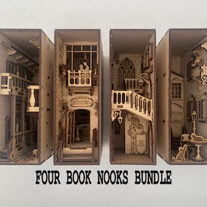 Four Book Nooks Bundle:  Hotel, Wild West, French Yard, Wizards Staircase - 4 complete kits in one set