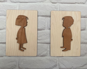 Child figures for girls and boys toilets, playroom, school, nursery, kindergarten bathroom signs
