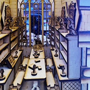 Wizards Library Book Nook:  Kit with USB Lights & Glue included.   Extra wide Potter inspired book shelf insert