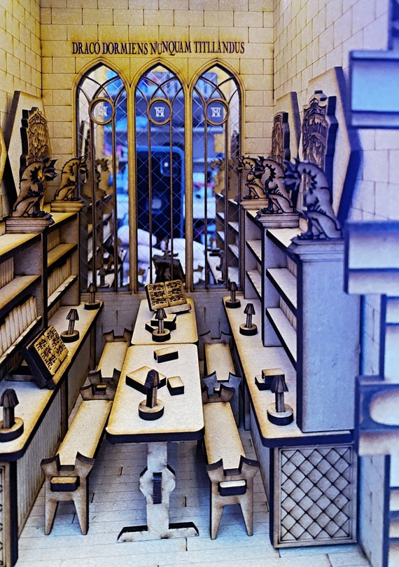 Wizards Library Book Nook:  Kit with USB Lights & Glue included.   Extra wide Potter inspired book shelf insert