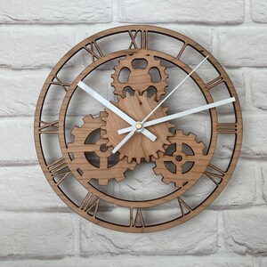 Steampunk Style Wooden Gear Wall Clock, layered for 3D appeal