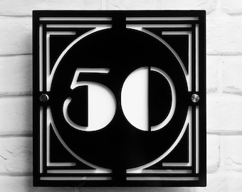 Art Deco House Number.  Clear and Readable.  1920's, 1930's style Black & White.  Long life Outdoors. Easy to fit.