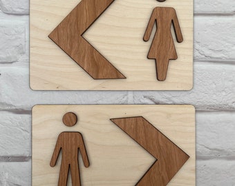 Toilet / restroom signposts made in multi-layered two tone wood, direction guides