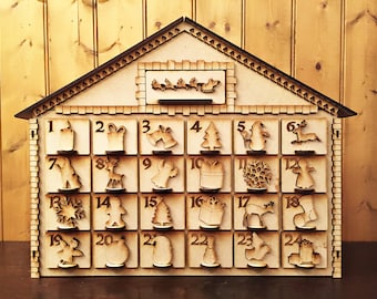 Calendario de Adviento reutilizable extra grande - Puede decorar usted mismo - Cajas navideñas de madera estilo granja o cabañaCore