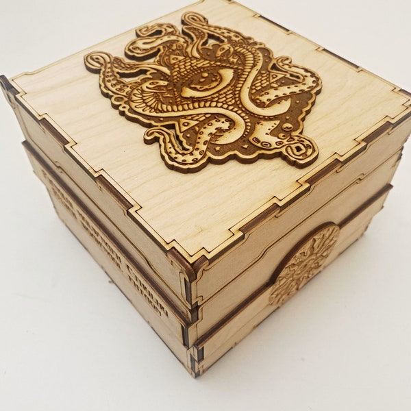 Dead Cthulhu Waits Dreaming at R'Lyeh Wooden Box for Lovecraft or Laundry File fans