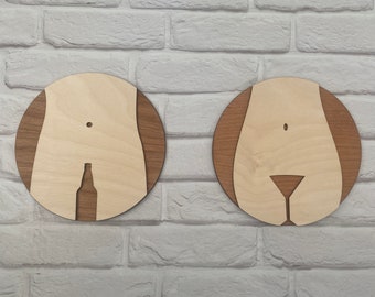 Bottle and Glass Ladies and Gents Toilet Signs - Clever Wooden Signs for your restrooms