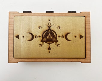 x Triple Moon Eye in Pyramid Tarot Deck Box.   Tarot card sized box for cards, herbs, oils and candles